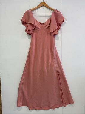 Elegant Dusty Rose Flutter Sleeve Midi Dress